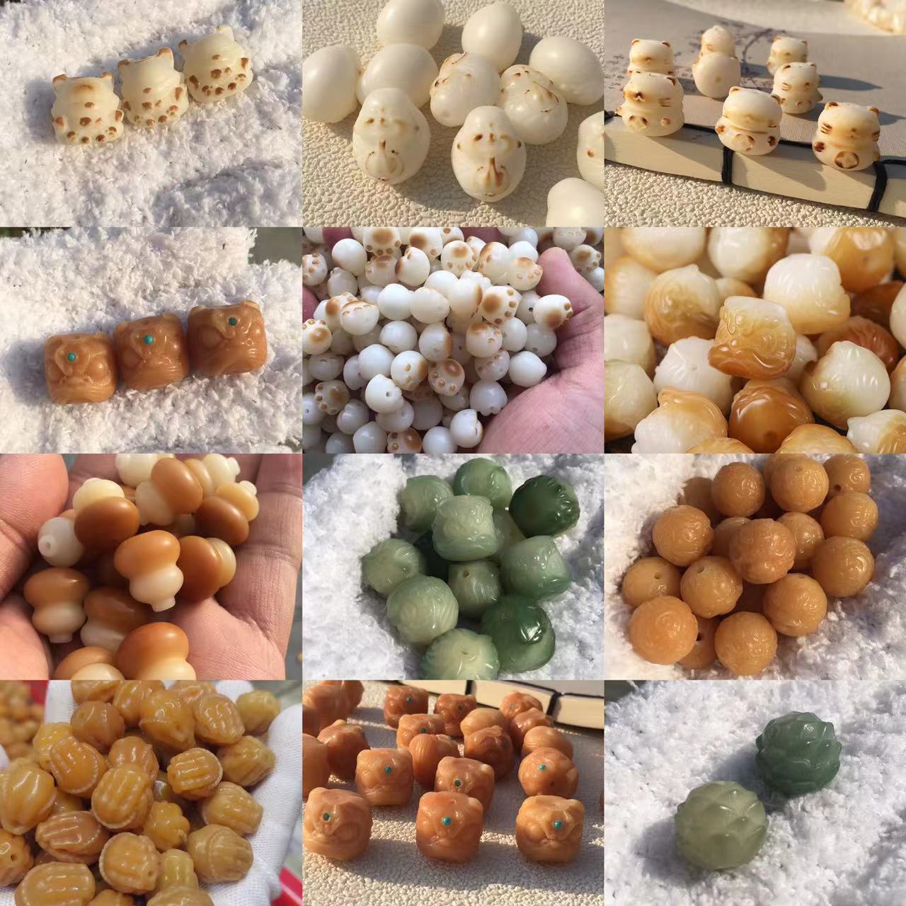 工厂直供菩提根猫爪莲花diy散珠文玩配件手工精雕醒狮菩提配饰