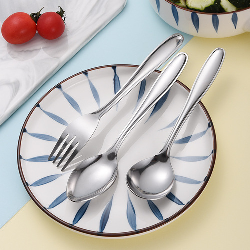 Wholesale stainless steel spoons and forks, tableware, table spoons, round spoons, table forks, household Chinese soup spoons, rice spoons, dessert spoons