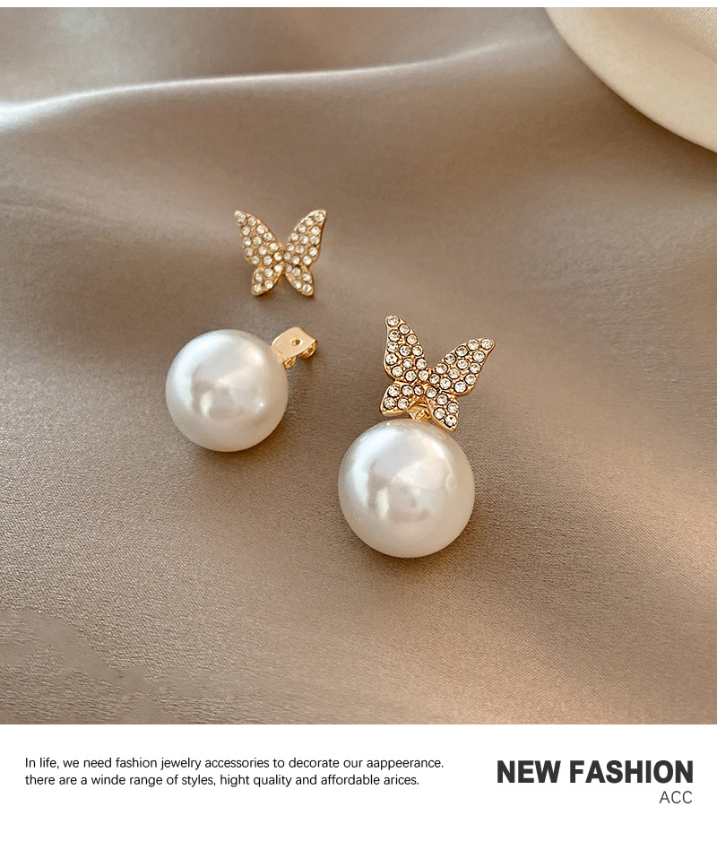 Korean fashion butterfly diamond earrings female temperament niche simple pearl earringspicture6