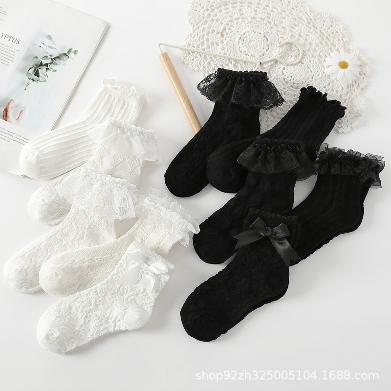 Girls White Socks Latin Dance Show Competition Special Dance Socks Lolita Lace Princess Socks Thin