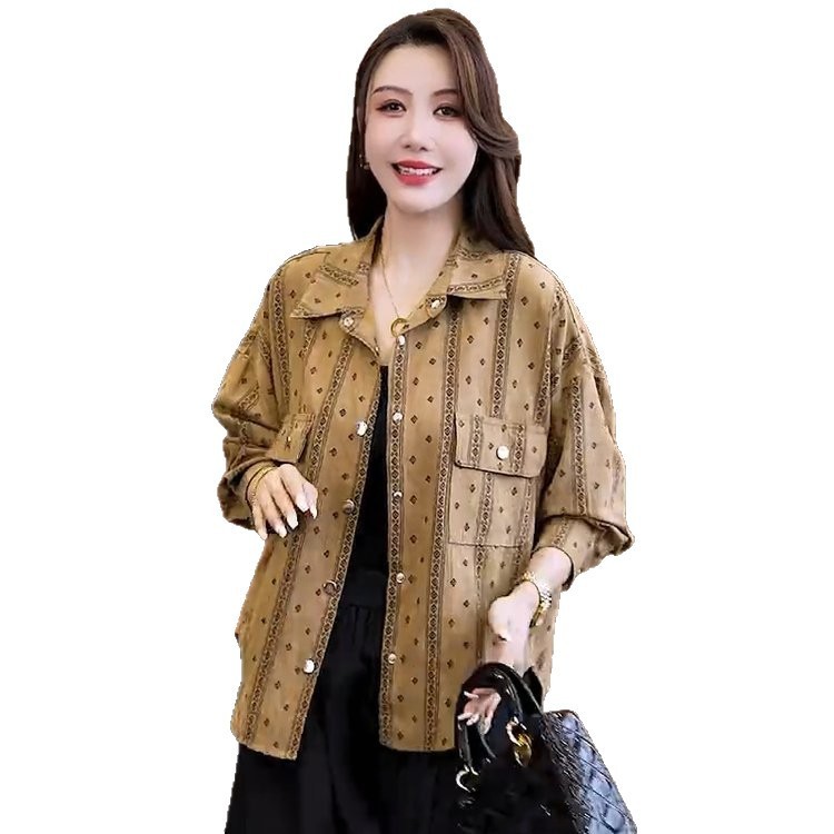 秋季新款衬衫女时尚翻领洋气时尚气质显瘦减龄长袖妈妈装外套|undefined