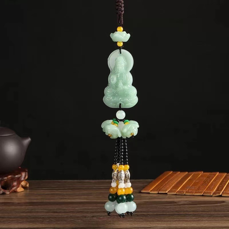 Car Accessories and Ornaments, Imitation Jade Green Jade Car Interior Decorations, Car-Mounted Lotus Peace Pixiu Pendant Wholesale