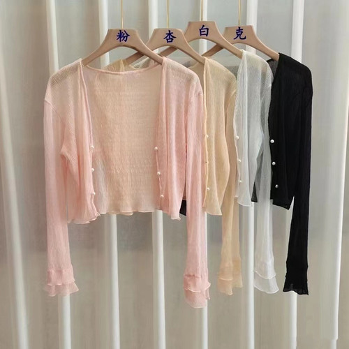 New summer super thin transparent sun protection versatile knitted cardigan cannot be buttoned long sleeves