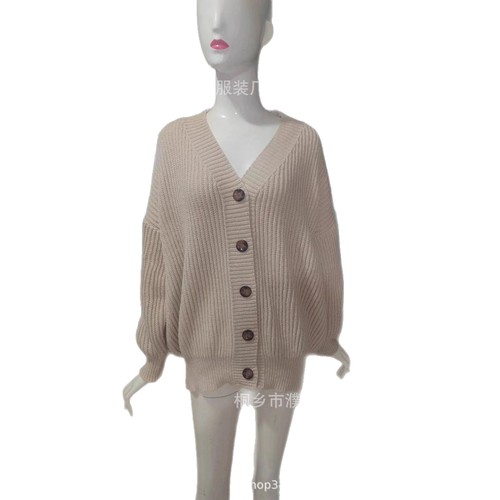 Korean women's cardigan sweater, spring and autumn foreign trade new design, thick and loose lazy style, outerwear V-neck knit top