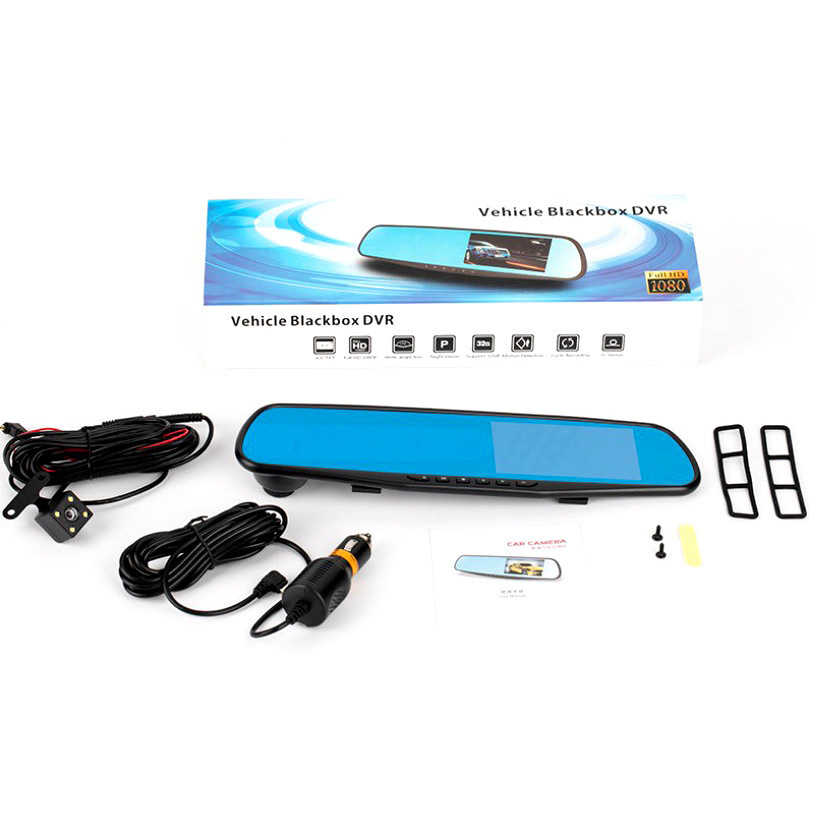 Cámara de coche retrovisor con grabadora 1080P, espejo HD, doble lente con visión trasera