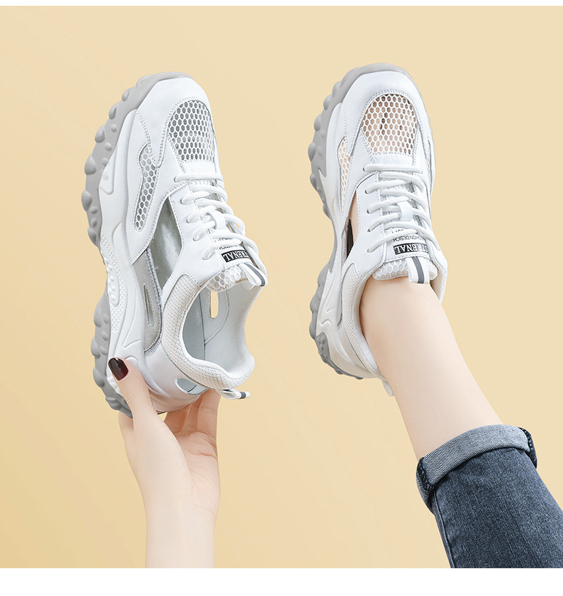 Sneaker sandal nữ da thật đế dày lưới thoáng khí mùa xuân hè 2025 — LJ 58125 mét xám, DH 58275 mẫu xuân thu xanh, LJ 58121 mẫu mùa hè trắng, LJ 58123 trắng nâu chi tiết 12