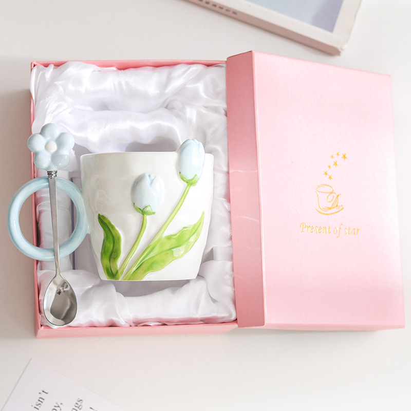 Tulip, blue blue+flower spoon (pink gift box)