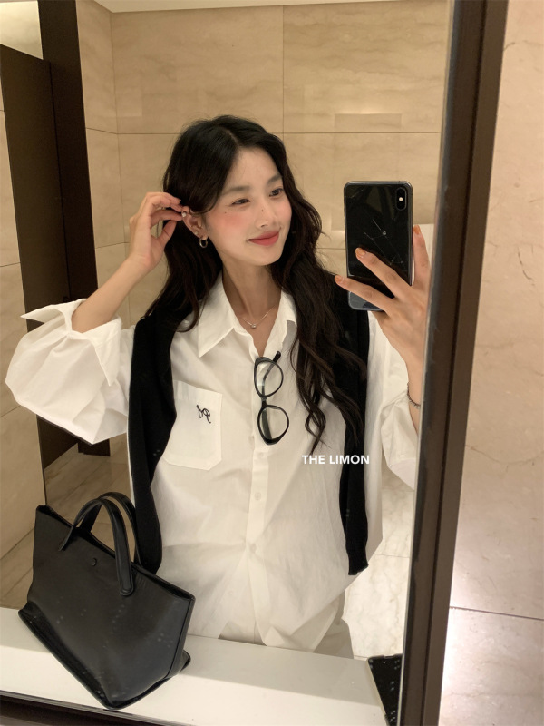 柠檬绿茶刺绣衬衫女2025秋季新款韩版宽松休闲长袖衬衣外套上衣|undefined