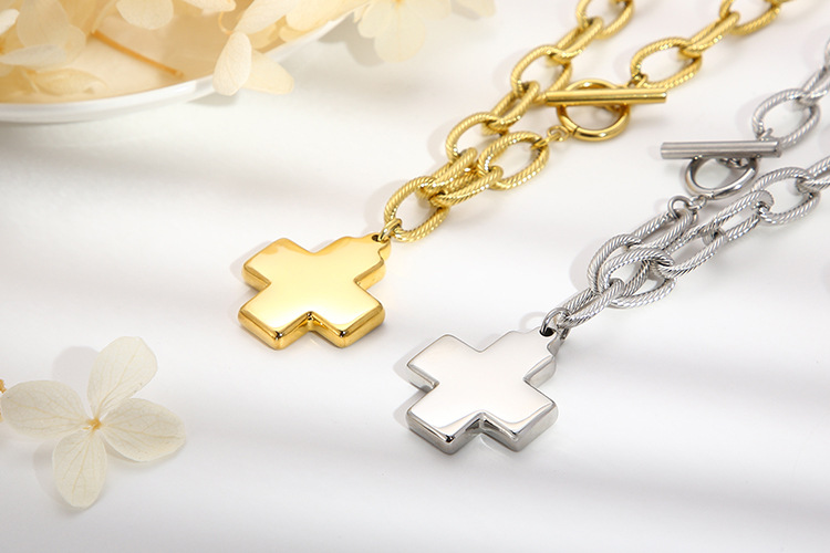 accessories sweater chain cross pendant necklace stainless steel bracelet OT buckle set
