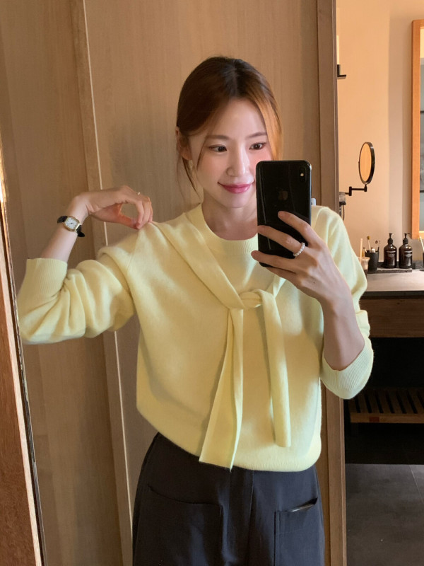 韩系圆领披肩假两件针织衫女秋季2025新款设计感宽松百搭长袖毛衣|undefined