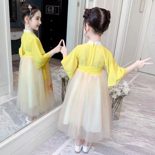 Girls Hanfu Summer Clothes Children's Ancient Clothes Chinese Style Tang Suit Super Fairy Dress Girls Chiffon Skirt Summer