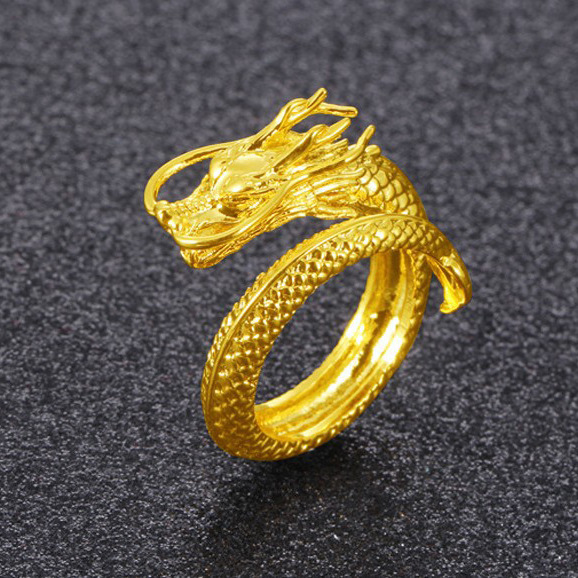 Pinduoduo Vietnam oro grifo alivio domineering hombres anillo abierto electrochapado 24K oro joyería Europea moneda oro joyería
