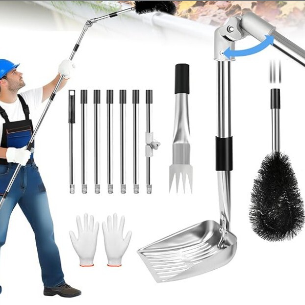 Eaves Brush, Gutter Cleaning Brush, Pipe Drainage Trough Leaf Brush, No Climbing Universal Conversion Roof Gutter Cleaning Brush