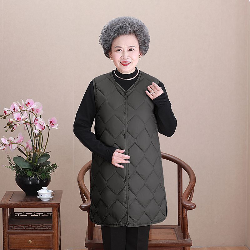 Chaleco de mediana edad y ancianos, ropa de madre, chaqueta de plumón de cuello redondo ligero, forro, chaleco, chaleco cálido de gran tamaño para mujer, chaleco, marea