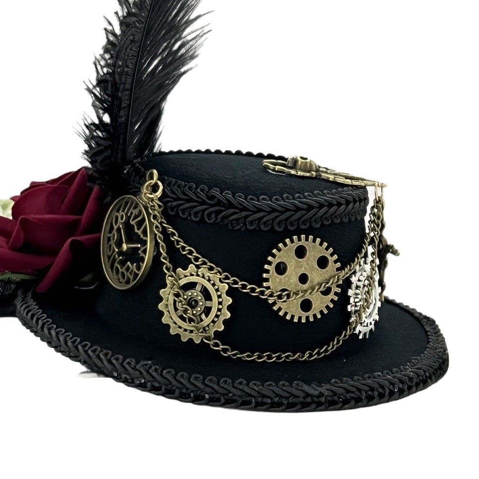 Steampunk gear gorra pluma de malla LLOLITA flores oscuras cos vestir sombrero de copa de Halloween image 6