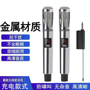 Wireless Microphone Home K-song Metal U-segment One-on-Two Audio Live Sound Card Recording High Sound Quality Charging Microphone