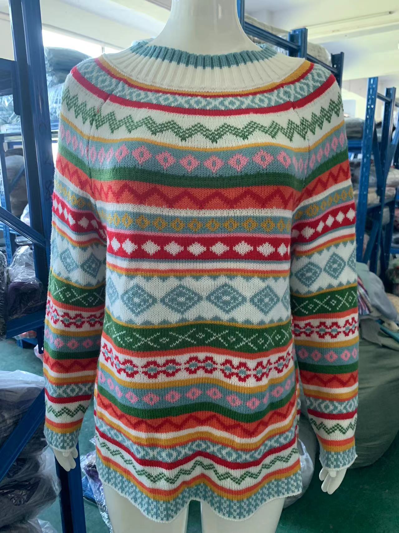 New Sweater Women Wish Hot Sale Round Neck Color Matching Loose Fashion Pullover Knitted Sweater 47 Undefined