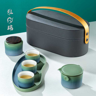 Tea Set suit Travel One Pot Three Cups Tea Tray Ceramic Gift suit Outdoor Business Gift Tea Cans Express Cup