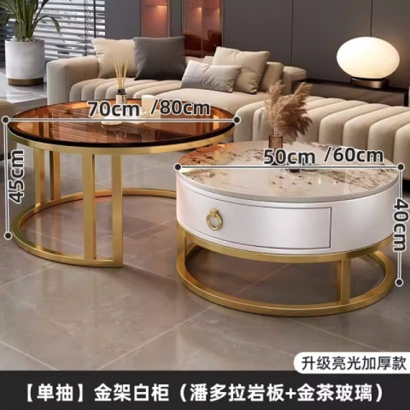 Mesa de centro redonda de pizarra de roca, sala de estar, hogar 2024, nuevo apartamento pequeño, minimalista, ligero, lujo, sensación de alta gama