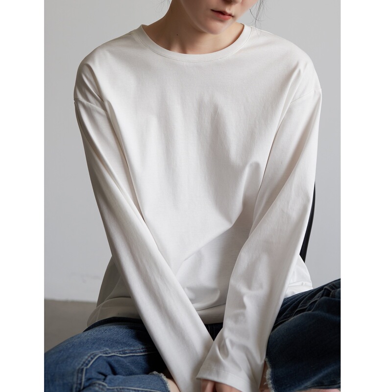 SS STUDIO 100 Horse Cotton Base Shirt Women's Autumn Soft Comfortable Top White Long-sleeved T-shirt