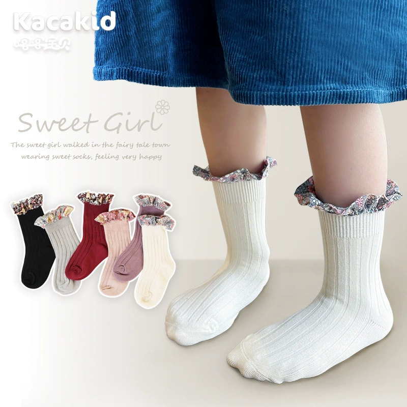 Хлопковые носки Baby Class A, летние тонкие кружевные милые носки до середины икры для девочек, детские носки, французские носки принцессы для малышей