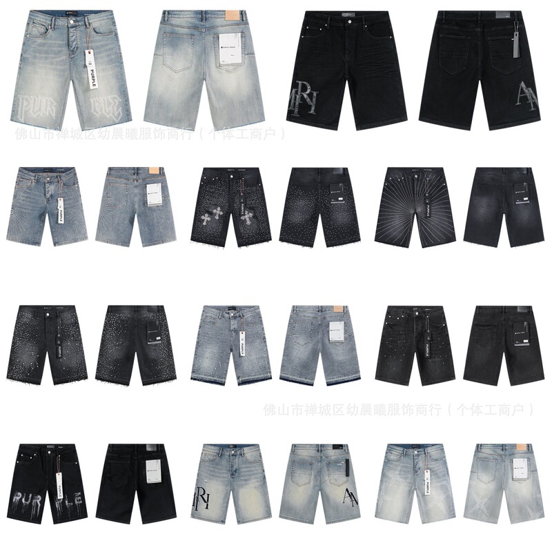 Cross-Border Foreign Trade Amiri Spring/Summer Purple Washed Vintage Versatile Denim Shorts Unisex Trendy Style Cross-Border Foreign Trade Amiri Spring/Summer Purple Washed Vintage Versatile Denim Shorts Unisex Trendy Style