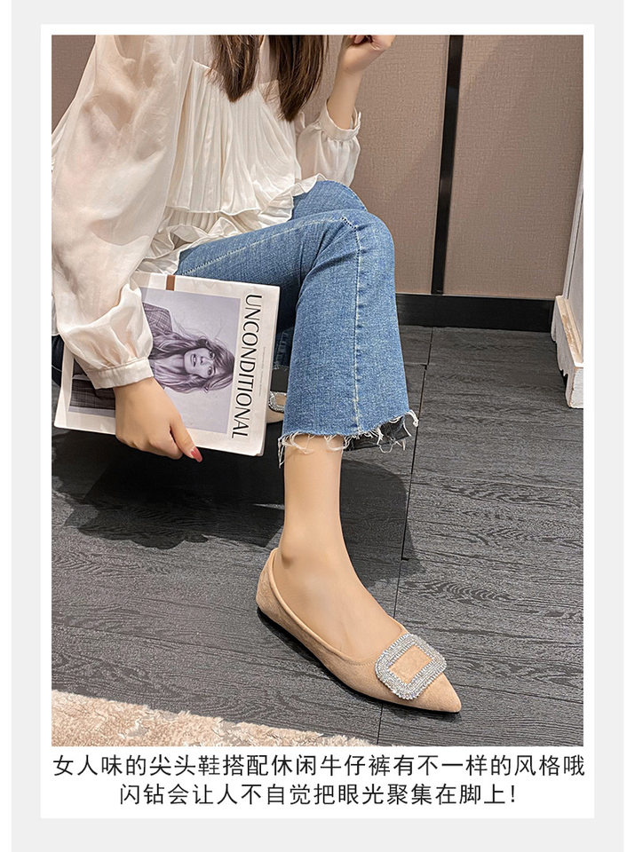 Giày búp bê nữ mũi nhọn đính đá lấp lánh gót thấp 1–3 cm — Màu bạc, Màu mơ, Màu đen chi tiết 26
