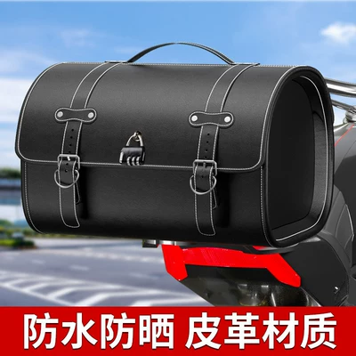 Motorcycle Tail Box Bag, Retro Rear Seat Bag, Electric Scooter Hard Shell Waterproof Rear Box, Large Capacity Trunk (Motorcycle trunk) - black-retro-tail-bag-without-side-bag-with-bottom-plate