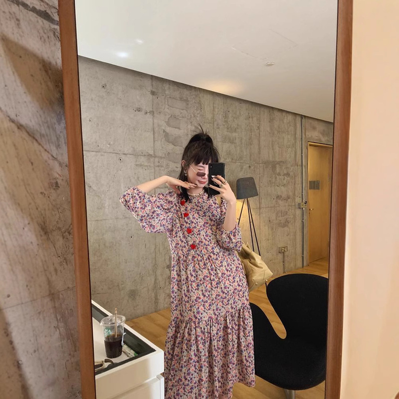 [in stock] MONA French Floral Dress Spring Hepburn Style Loose Slimming Retro Elegant Long dress