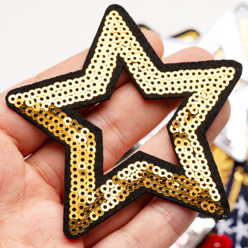 五角星亮片刺繍コンピュータ刺繍布貼りホットメルトアイロン貼り付けdiy服パッチ卸売り|undefined