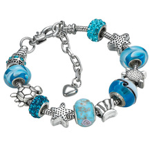 Ebay热销手链 潘家海洋系海星乌龟Diy手串 欧美蓝色琉璃串珠手环