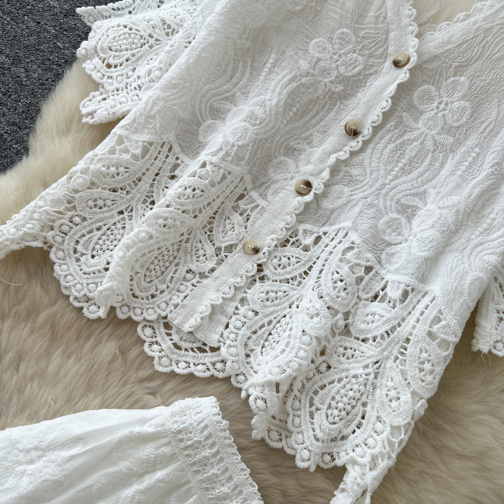 Ensemble blouse en dentelle et short style français été_voghion.com