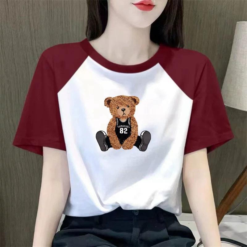 Cross-Border Foreign Trade Plus-Size Short-Sleeve T-Shirt for Women, Summer New Style with Bear Print, Loose Fit, Age-Reducing Tee Shirt Cross-Border Foreign Trade Plus-Size Short-Sleeve T-Shirt for Women, Summer New Style with Bear Print, Loose Fit, Age-Reducing Tee Shirt