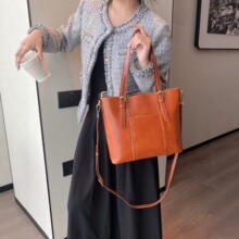 植鞣头层牛皮女士欧美单肩特色休闲潮流购物袋手提包逛街拉链真皮