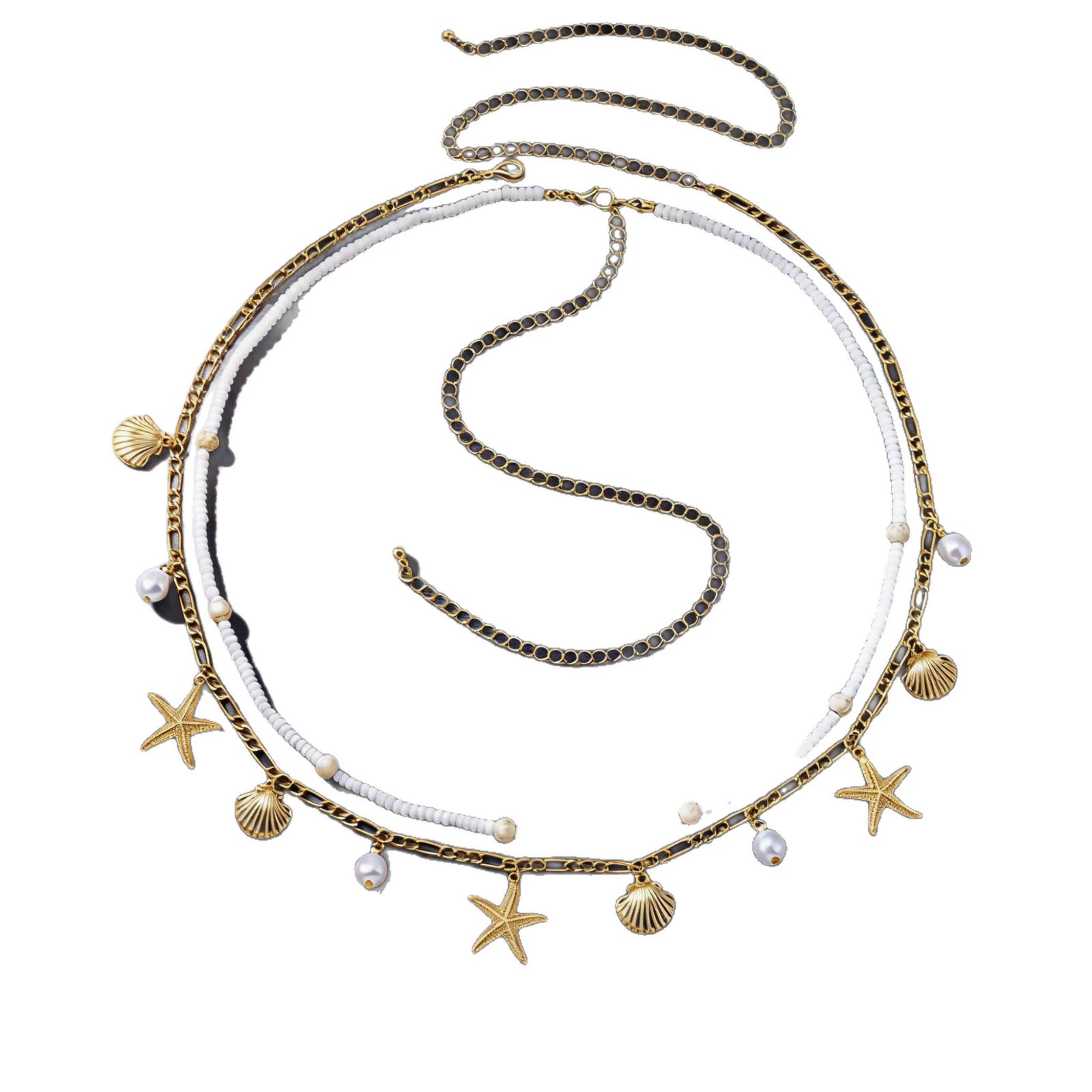 Beach chain from pearl, accessory, European style, boho style
