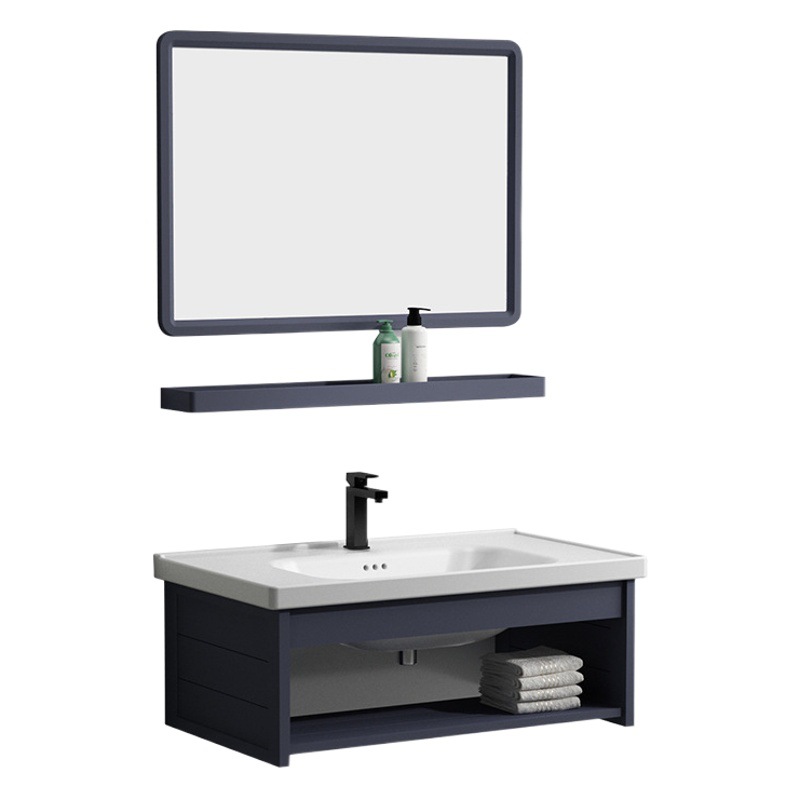 Lavabo simple gabinete combinación espacio aluminio baño montado en la pared de cerámica integrado encimera baño mesa de lavado de piscina
