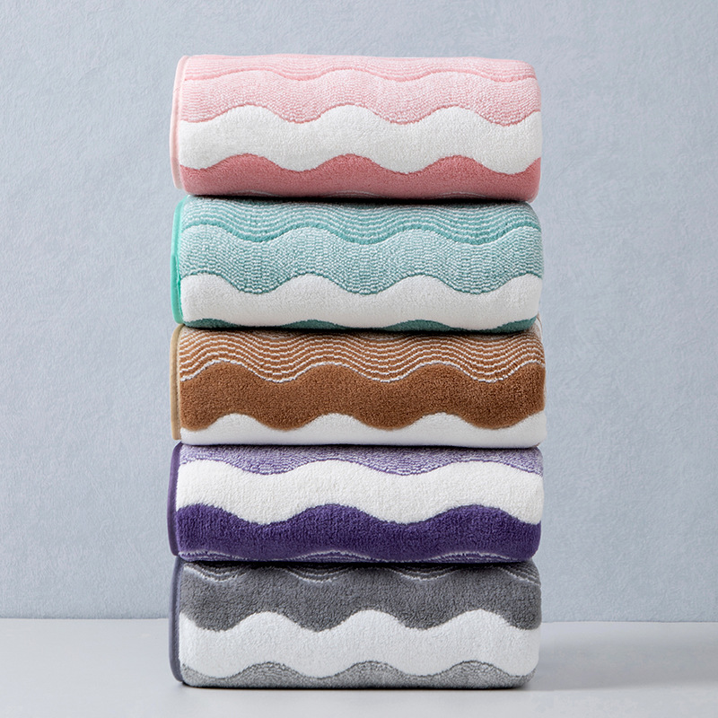 New Thickened Bath Towel, Cross-Border Colorful Striped Towel, More Absorbent Than Pure Cotton, Wavy Pattern Large Wrap Towel, Face Towel