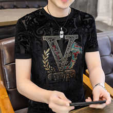 博尔 款 正版欧货烫钻植绒烧花短袖  圆领时尚T恤