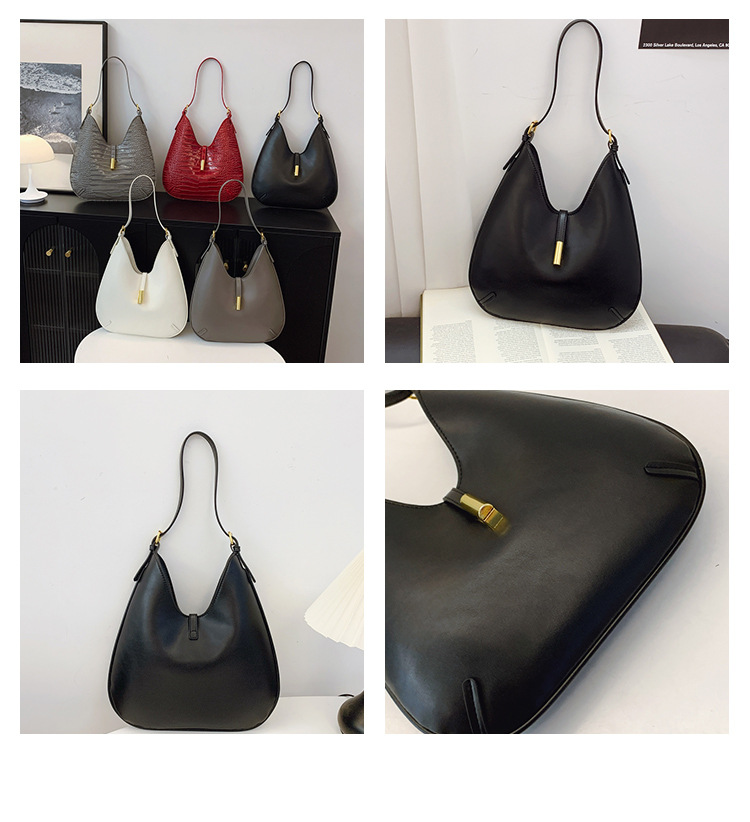 Saddle Bag With Alligator Embossed Texture – Unisex Shoulder Bag With Buckle Strap In Deep Red/Black/White (Structured PU, Minimalist Lock Closure)_voghion.com