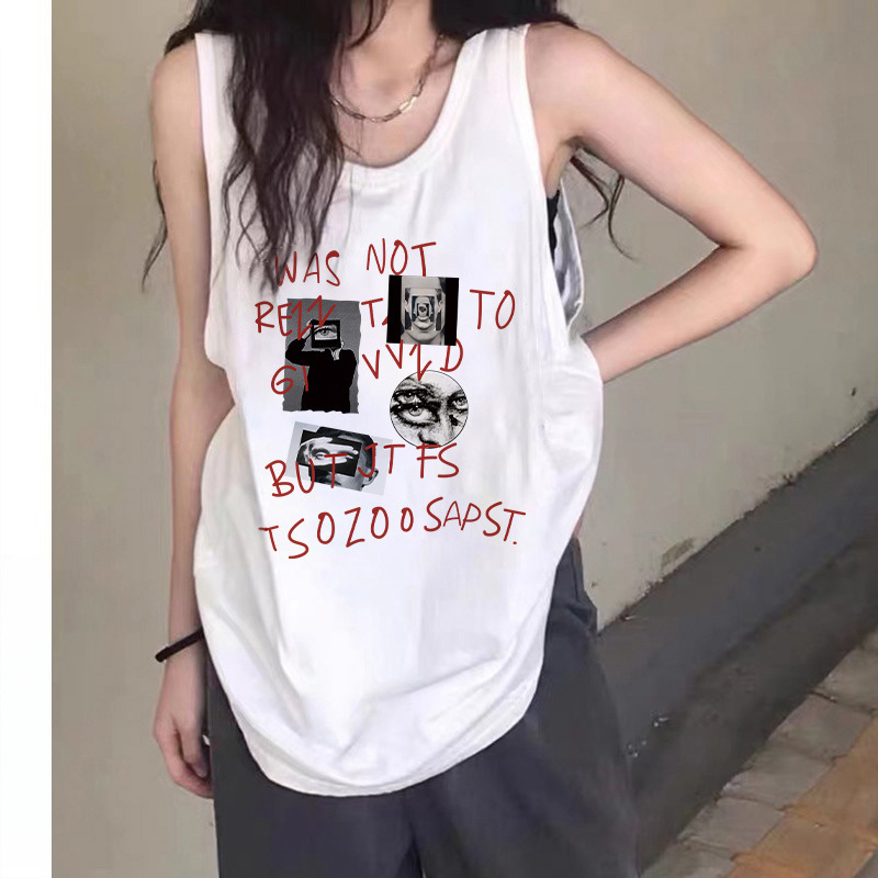 American Retro Printed Sleeveless Vest for Women 2026 Summer New Style Loose Mid-Length Top That Covers the Hips, White Camisole American Retro Printed Sleeveless Vest for Women 2026 Summer New Style Loose Mid-Length Top That Covers the Hips, White Camisole