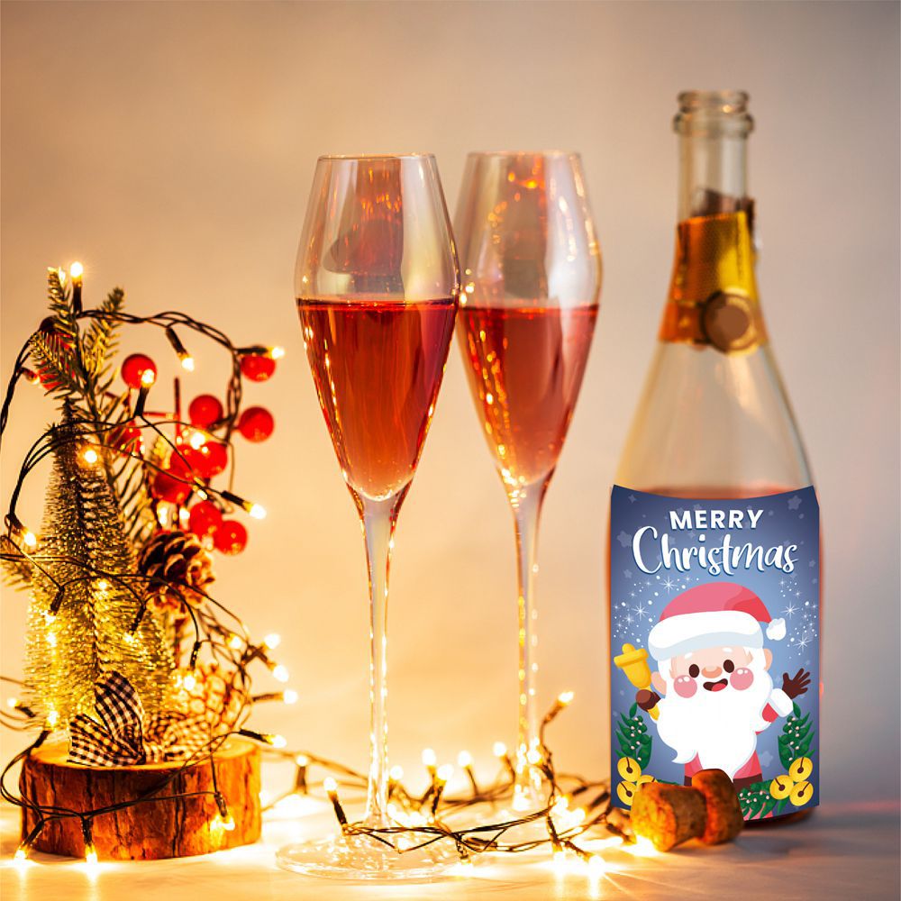 Amazon nueva decoración de fiesta de Navidad etiqueta engomada de la botella de vino año nuevo Navidad decoración etiqueta engomada creativa