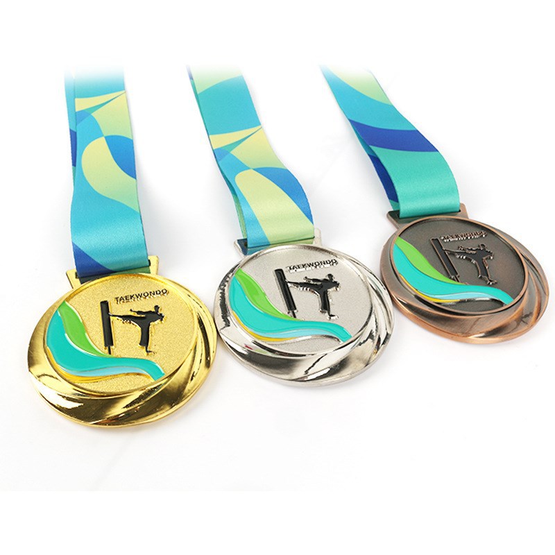 Medalla de metal listado taekwondo oro y plata premio de Bronce juegos competencia honor haciendo medalla de aleación de zinc