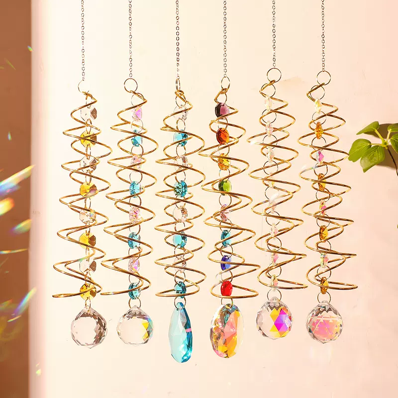 3D凝视球螺旋尾风稳定器爱心水晶悬挂风铃装饰彩虹制太阳捕手挂件
