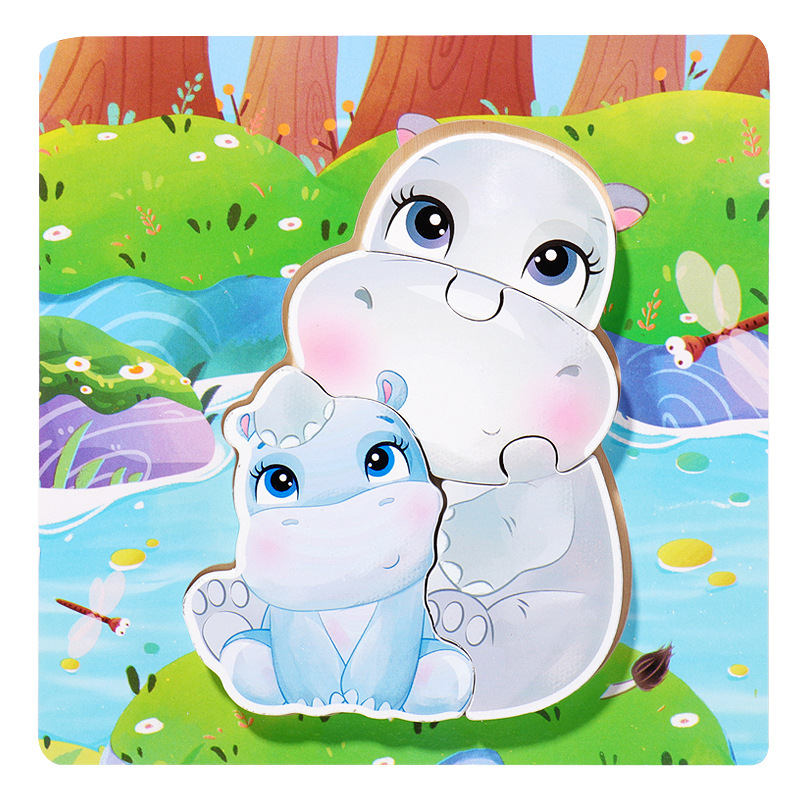 18 animales de dibujos animados de madera padres-hijos rompecabezas niños pequeños 1 - 3 - 5 años de iluminación educativa juguetes pequeños regalos