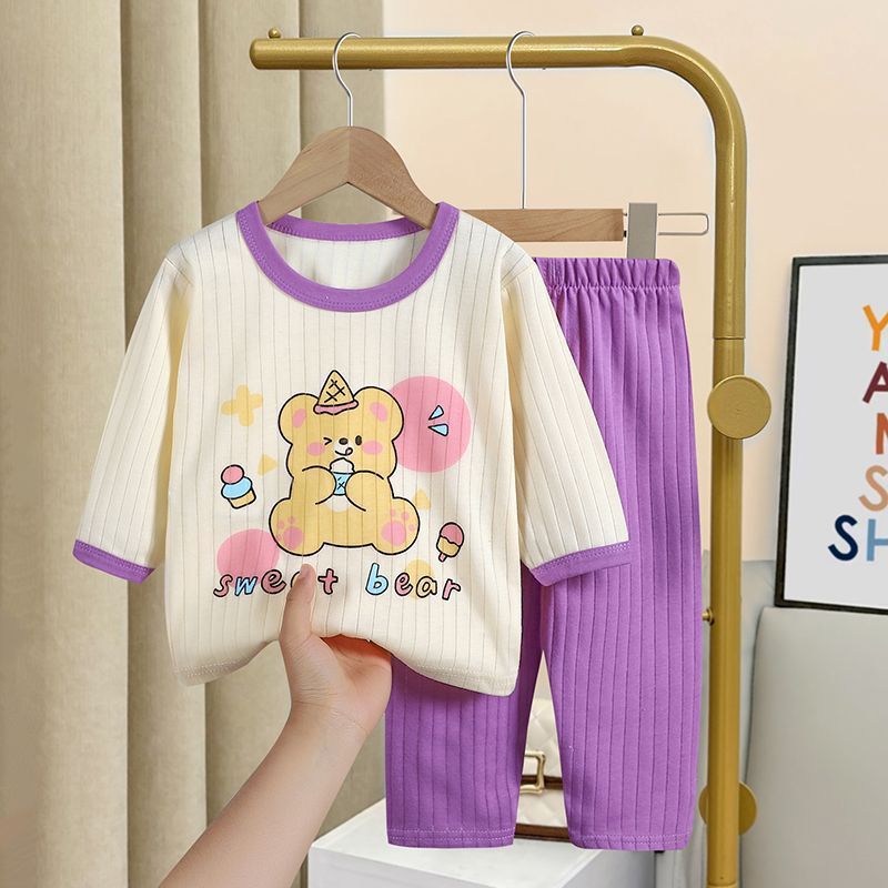 子供用ホームウェアセット、ベースレイヤー、パジャマセット、男の子と女の子のパンツとトップス、2025新しいスタイル|undefined