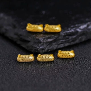通体S925纯银镀24K真金法棍猫猫直孔配件手工DIY饰品手串隔珠配饰
