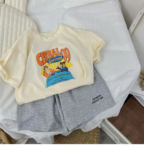 Cotton Children's Short Sleeve T-shirt 2024 Summer New Fashion Cartoon Print Unisex Baby Toddler Crew Neck Top Trendy