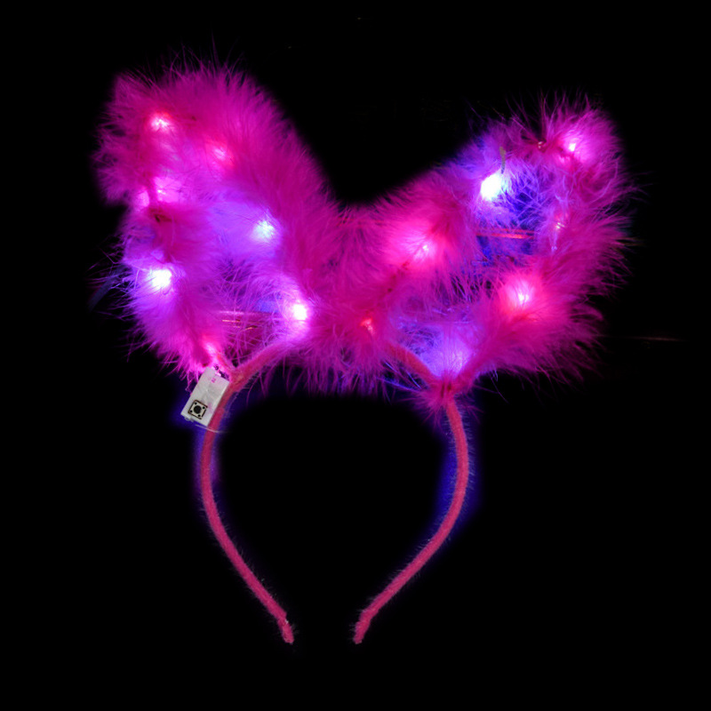 Nueva 14 lámpara pluma Orejas de conejo brillante aro pelo para empujar pluma brillante Ángel diadema