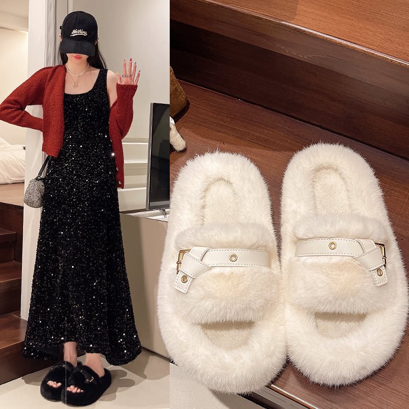 Furry Slippers for Women to Wear Outside 2025 Internet Celebrity Spring & Fall Super Popular Large Size Indoor Plush Large Size Home Cotton Slippers Thick Sole Winter Furry Slippers for Women to Wear Outside 2025 Internet Celebrity Spring & Fall Super Popular Large Size Indoor Plush Large Size Home Cotton Slippers Thick Sole Winter