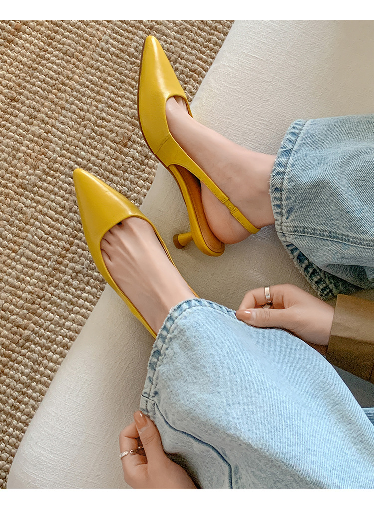 Sandal cao gót nữ mũi nhọn quai hậu dây khóa, gót nhọn 9 cm — đen chi tiết 25